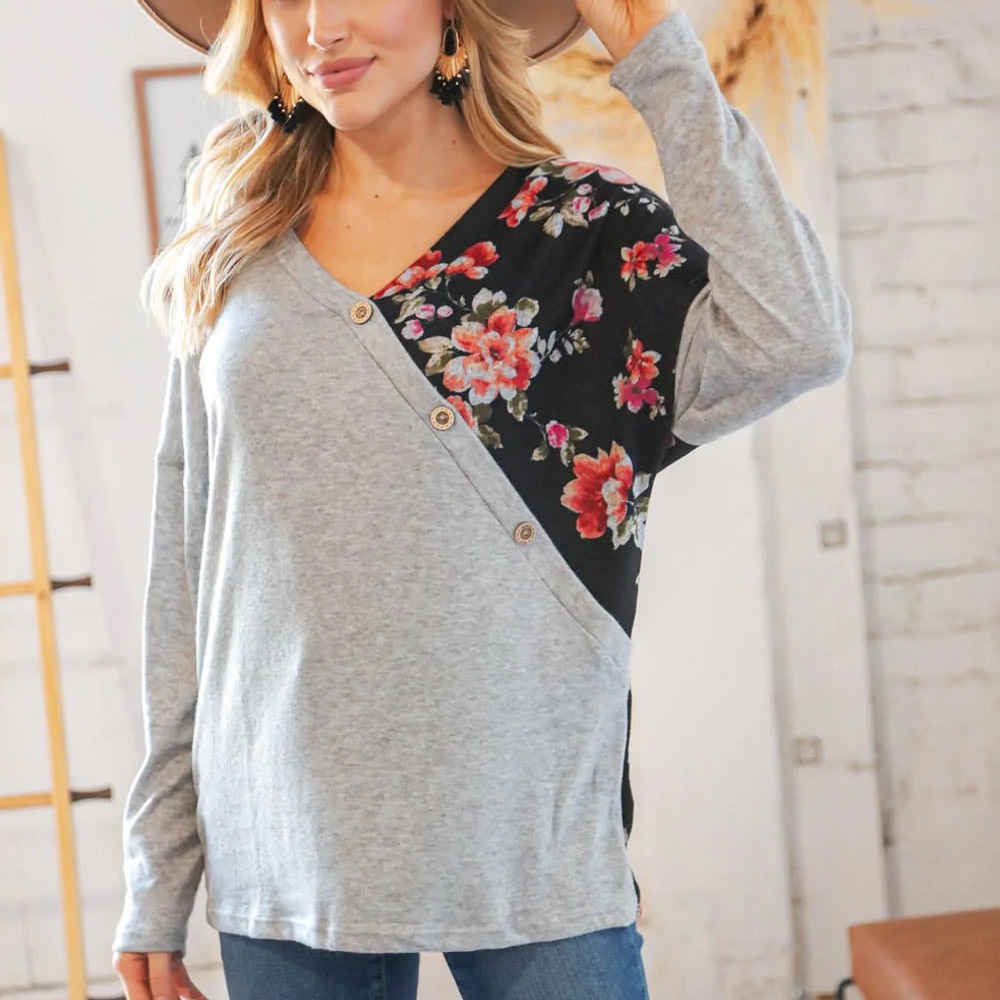 New Floral Color Block Boutique Fashion Top, S & M - Picture 1 of 6